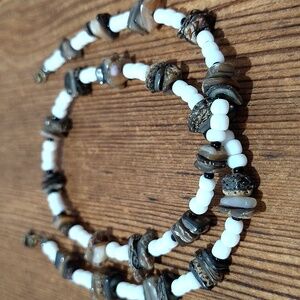 Men's Necklace, 18 Inches Long, White Beads and Shell/Handmade Men's Necklace